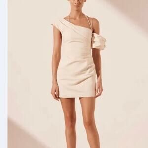 Shona Joy Lani Asymmetrical Draped Mini Dress NWT XS US 0 Light Yellow